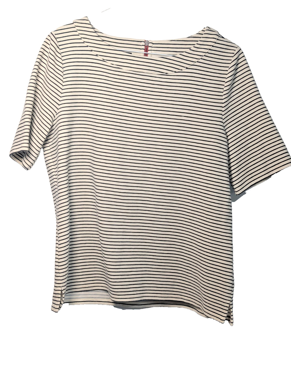 Talbots Blouse Womens Petite Large PL Breton Striped Red Zipper Preppy Top Shirt